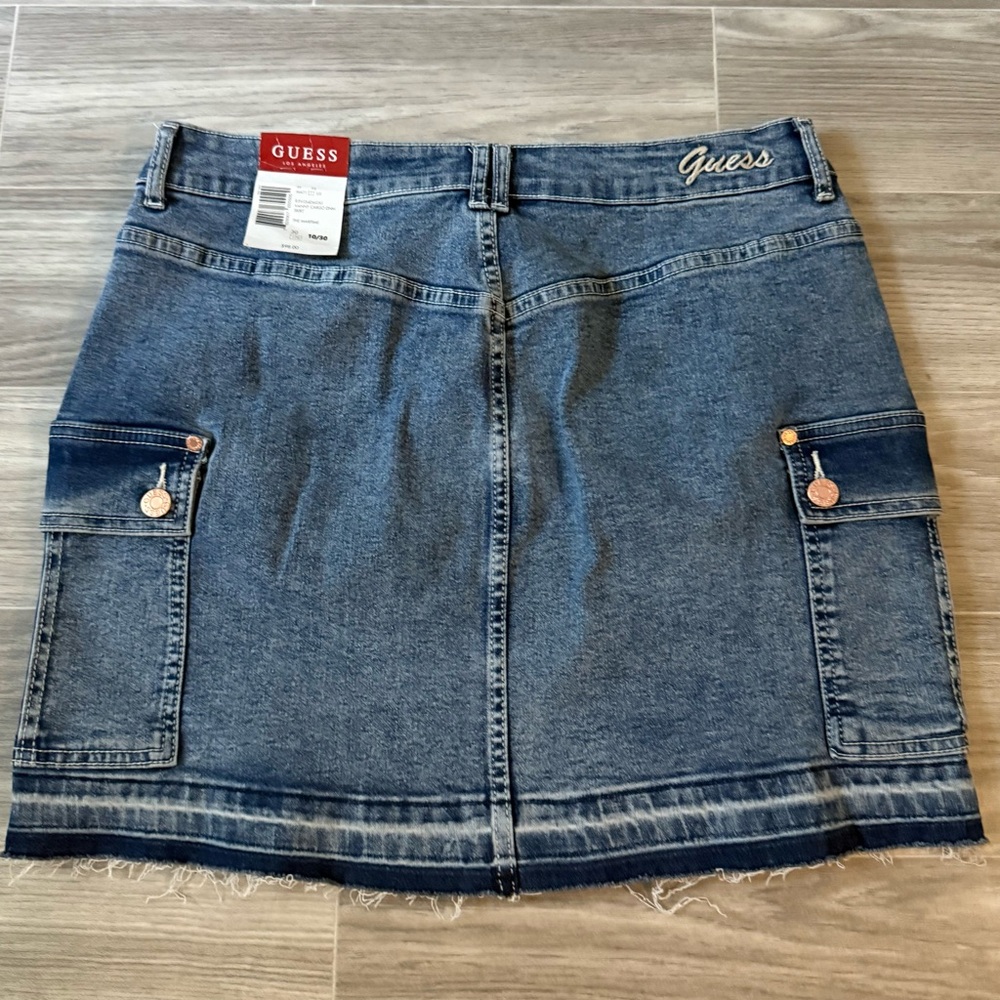 GUESS Cargo Denim Mini Skirt With Frayed Hem - The Maritime Wash - Picture 2 of 8